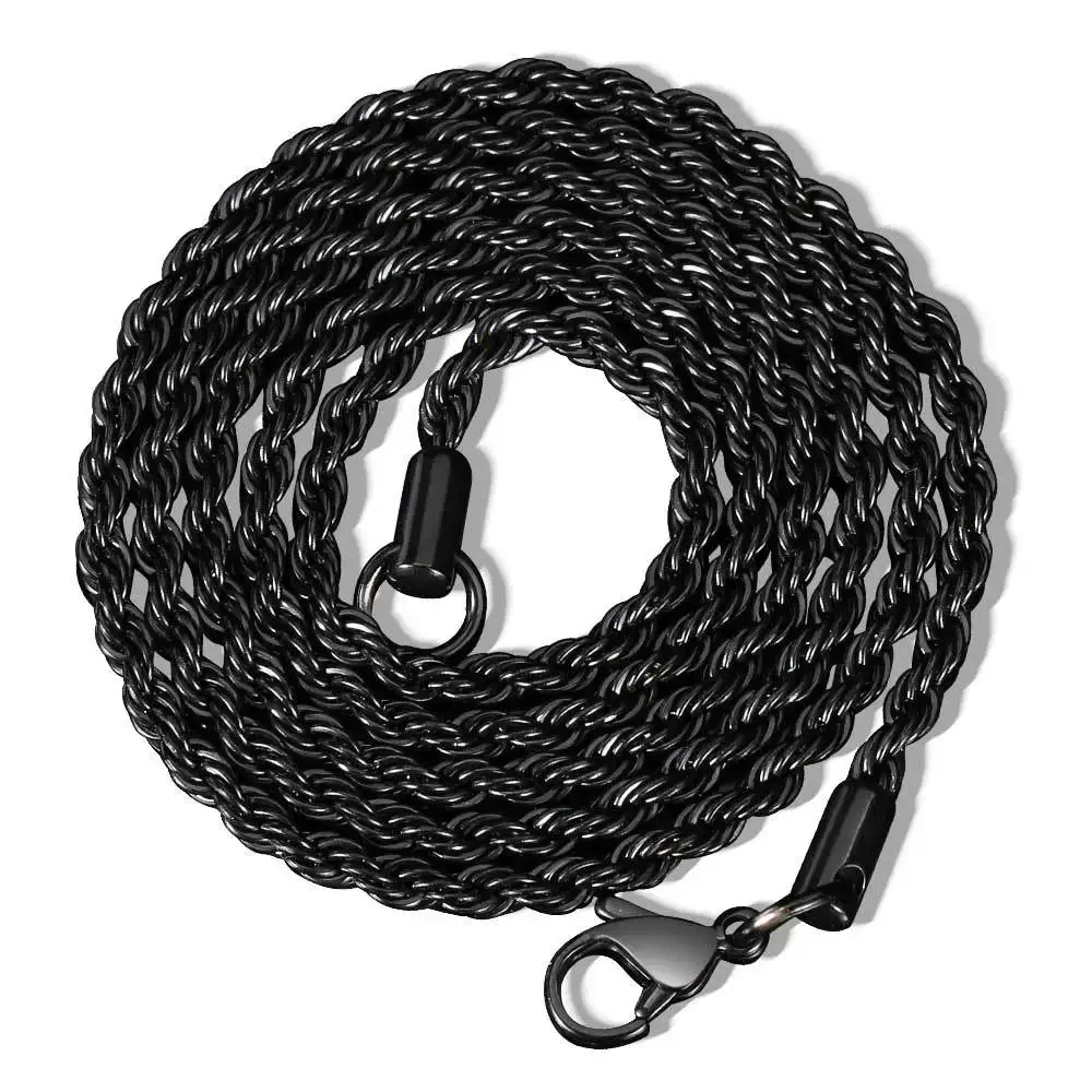 2-6MM Klassische Schwarz Twisted Seil Kette Halskette Für Männer Stahl Wasserdicht Edelstahl Halsband Frauen Hip Hop schmuck Image
