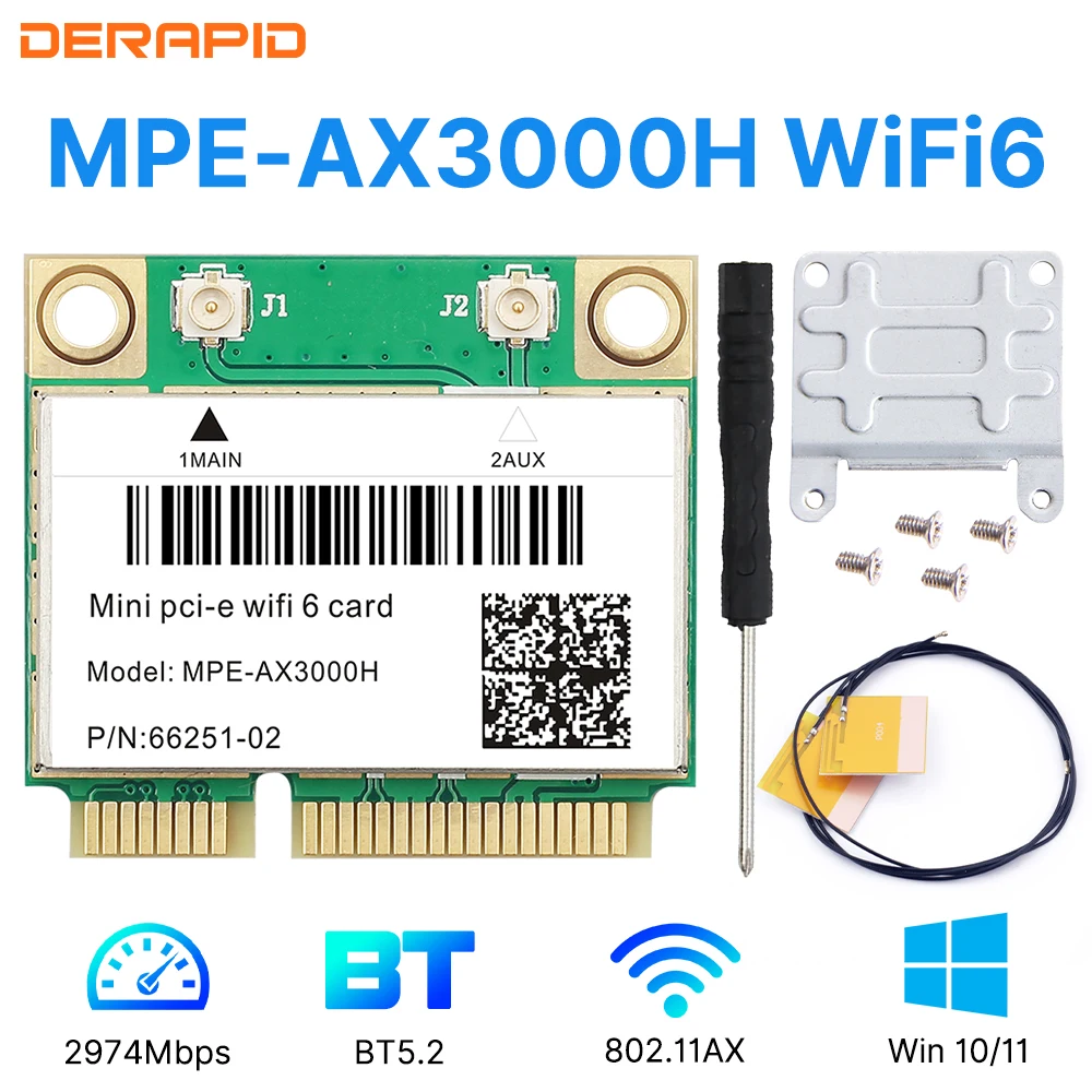 WiFi 5/6 Adapter AX3000H/AC7260 Dual Band 2,4G/5Ghz Für Bluetooth 4,0/5,2 Mini PCI-E Netzwerk Wlan WiFi Karte 802,11 AX Win 7/10/11 Image
