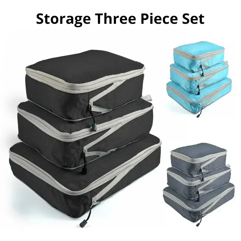 3 Teile/satz Schwarz/Blau/Grau Komprimierbare Reise Lagerung Tasche Tragbare Große Kapazität Lagerung Tasche Koffer Gepäck Verpackung Würfel