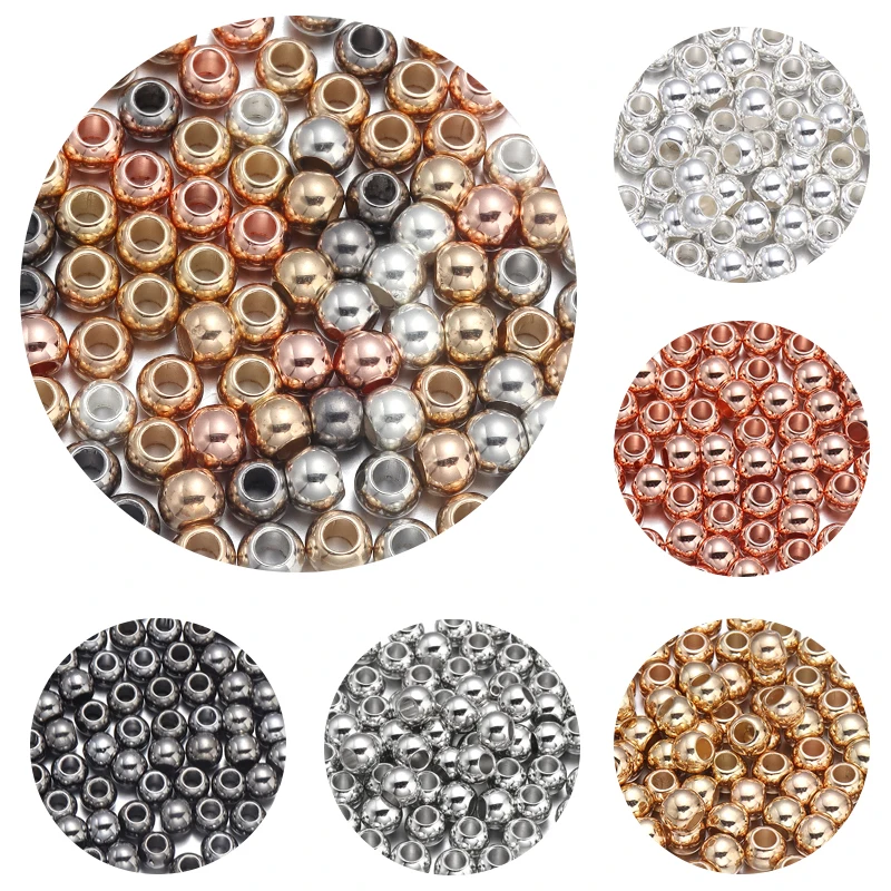 20-100 teile/los 4 6 8 10 12 14mm CCB Spacer Perlen Gold Farbe Große Große Loch Perlen für DIY Schmuck Machen (nicht metall) F1497A