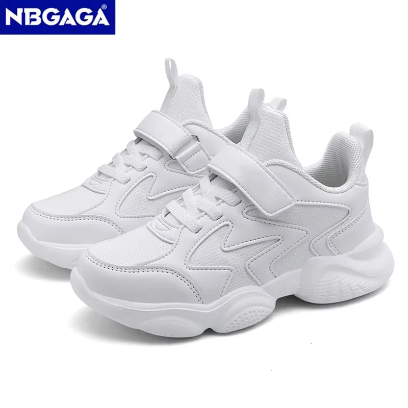 Weiße Kinderschuhe für Jungen und Mädchen, modische Kinder, bequeme, atmungsaktive Turnschuhe, rutschfeste Schule, lässige Wanderschuhe Image