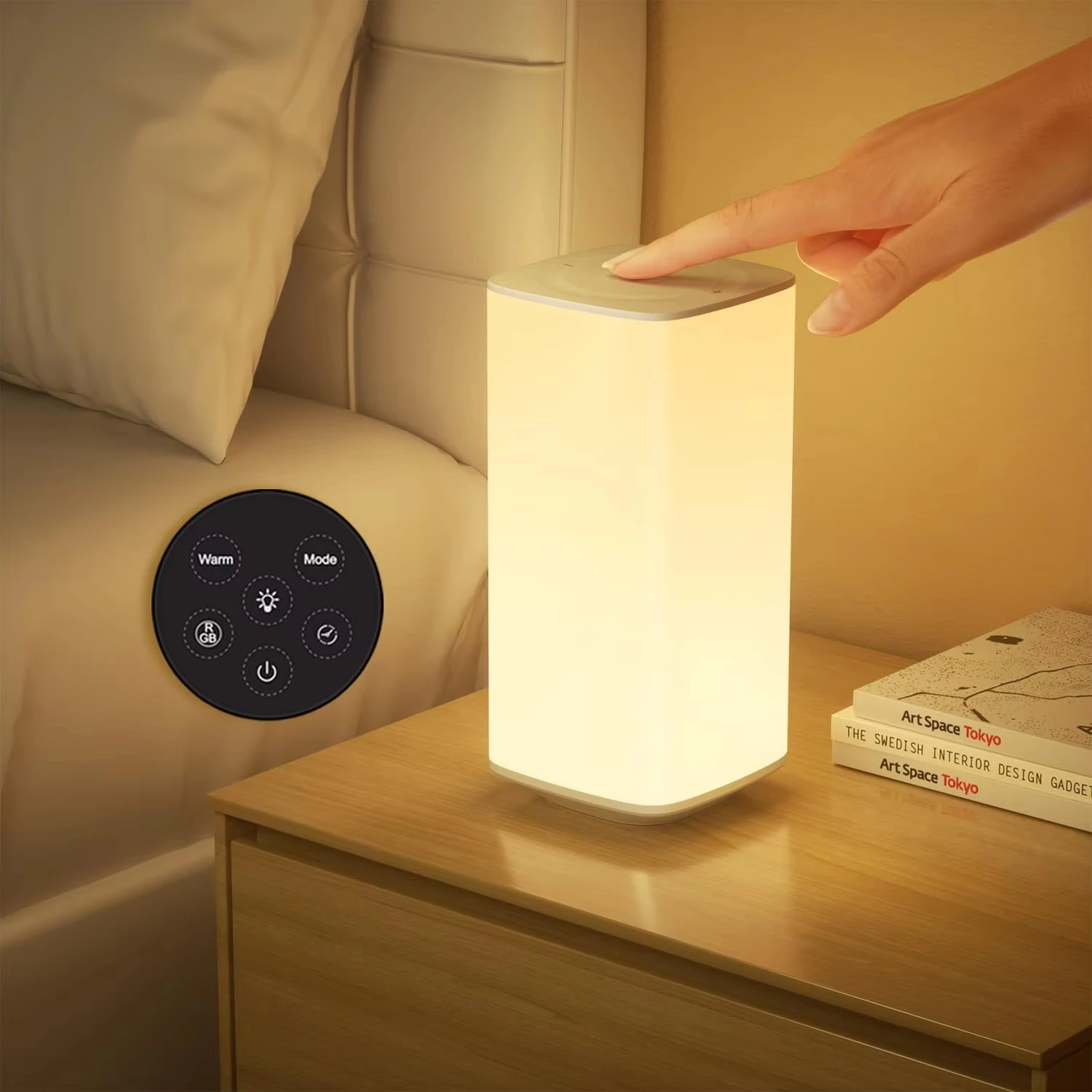 Wiederaufladbare Touch-Tischlampe, RGB-dimmbares Nachtlicht mit Fernbedienung, zeitgesteuerte Nachttischlampe für Schlafzimmer, Wohnzimmer, Beleuchtung