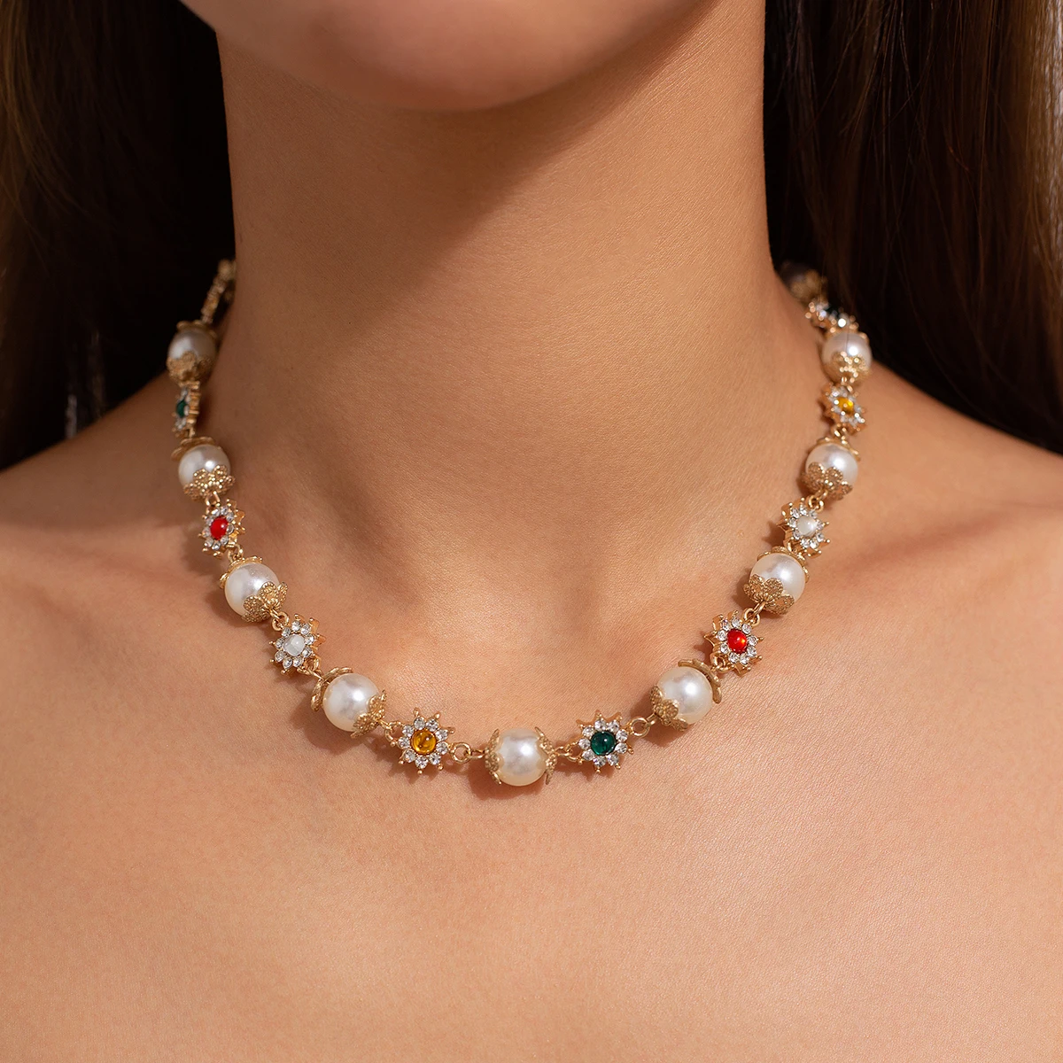 Ingemark Elegante Imitation Perle Perlen Kette Halskette für Frauen Kragen Mi Braut Goth Strass Halsband Party Schmuck Geschenke Neue Image