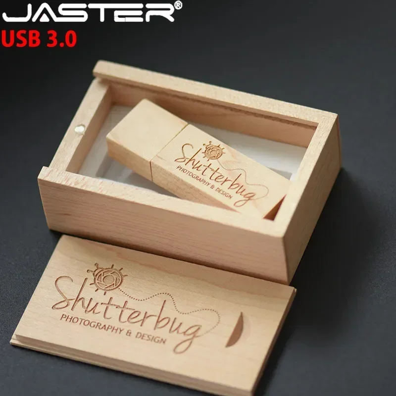 JASTER USB 3.0 Fotografie Kostenloses individuelles Logo USB-Geschenkbox aus Holz USB-Flash-Laufwerk Holz Pendrive 8 GB 16 GB 32 GB 64 GB Hochzeitsgeschenke Image