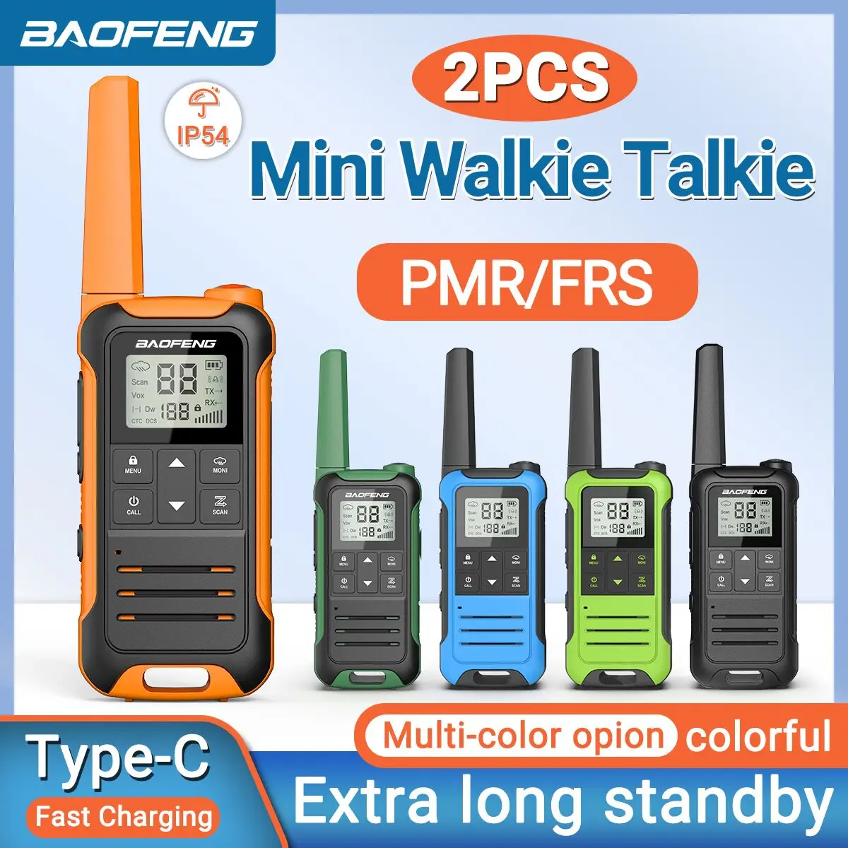 2 stücke Baofeng F22 Mini Walkie Talkie Langstrecken wasserdichtes Typ-C-Ladegerät PMR 446 Frs tragbare Funkgeräte für Camping Image