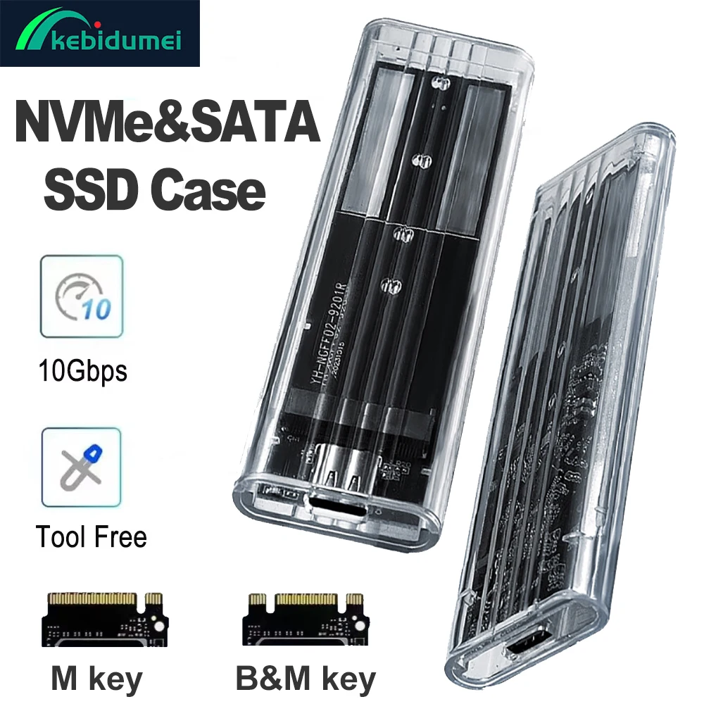 M.2 NVME SATA SSD Gehäuse USB3.1 Gen1 Transparente externe Festplatte Box Werkzeug kostenlos 10 Gbit/s Gehäuse Adapter für 2230 2242 2260 2280 Image