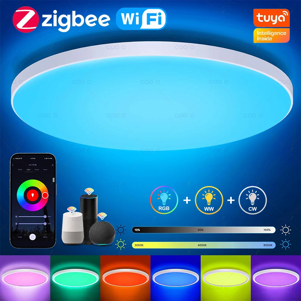 Tuya Zigbee Smart LED Deckenleuchte WiFi Raumdekoration RGBCW Deckenleuchte App Sprachsteuerung Alexa/Google Runde Deckenleuchten