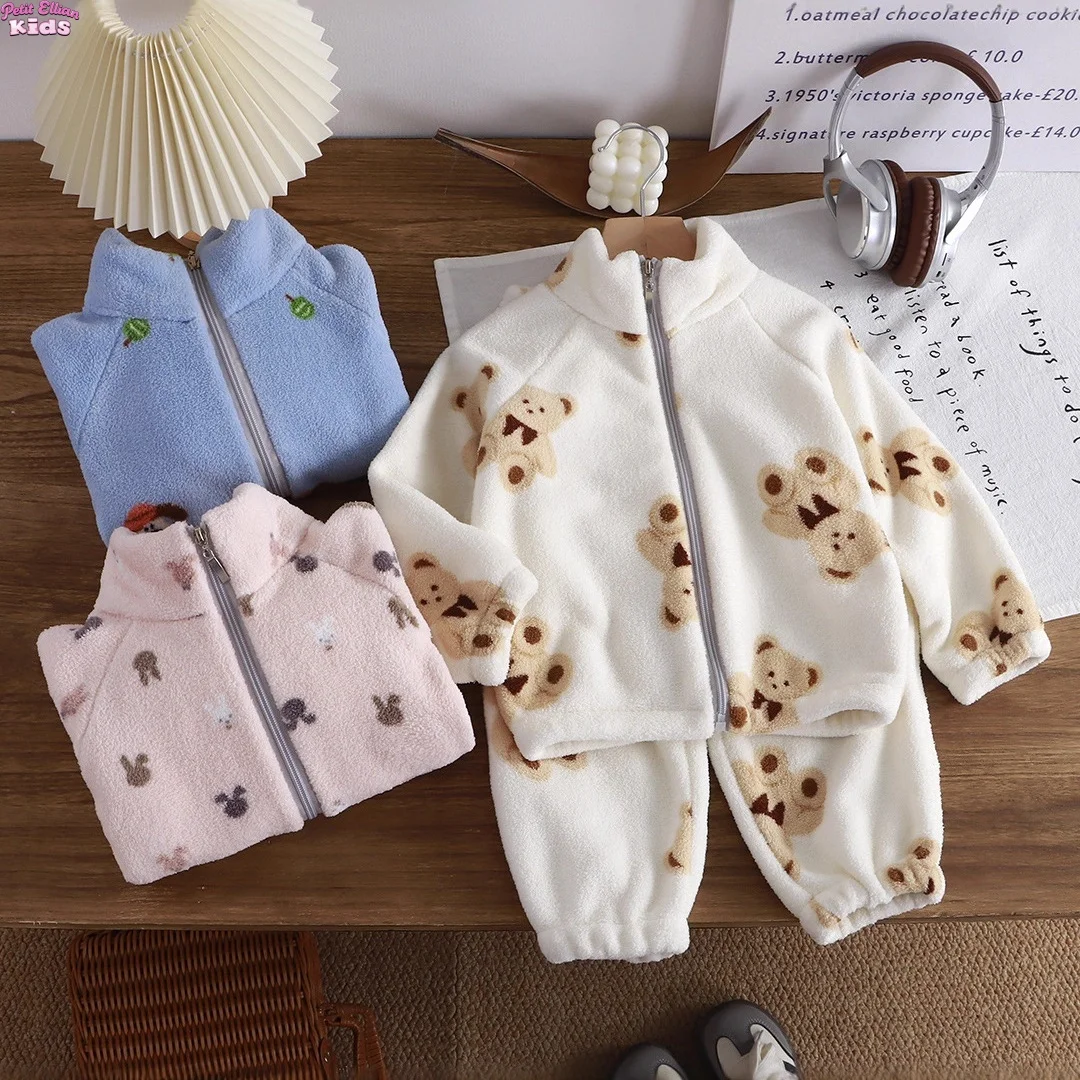 Neue Kinder Plüsch Fleece Homewear Anzug 1-8Y Koreanische Jungen Mädchen Herbst Winter Verdickt Warme kinder Top und Bottom Kleidung Sets Image