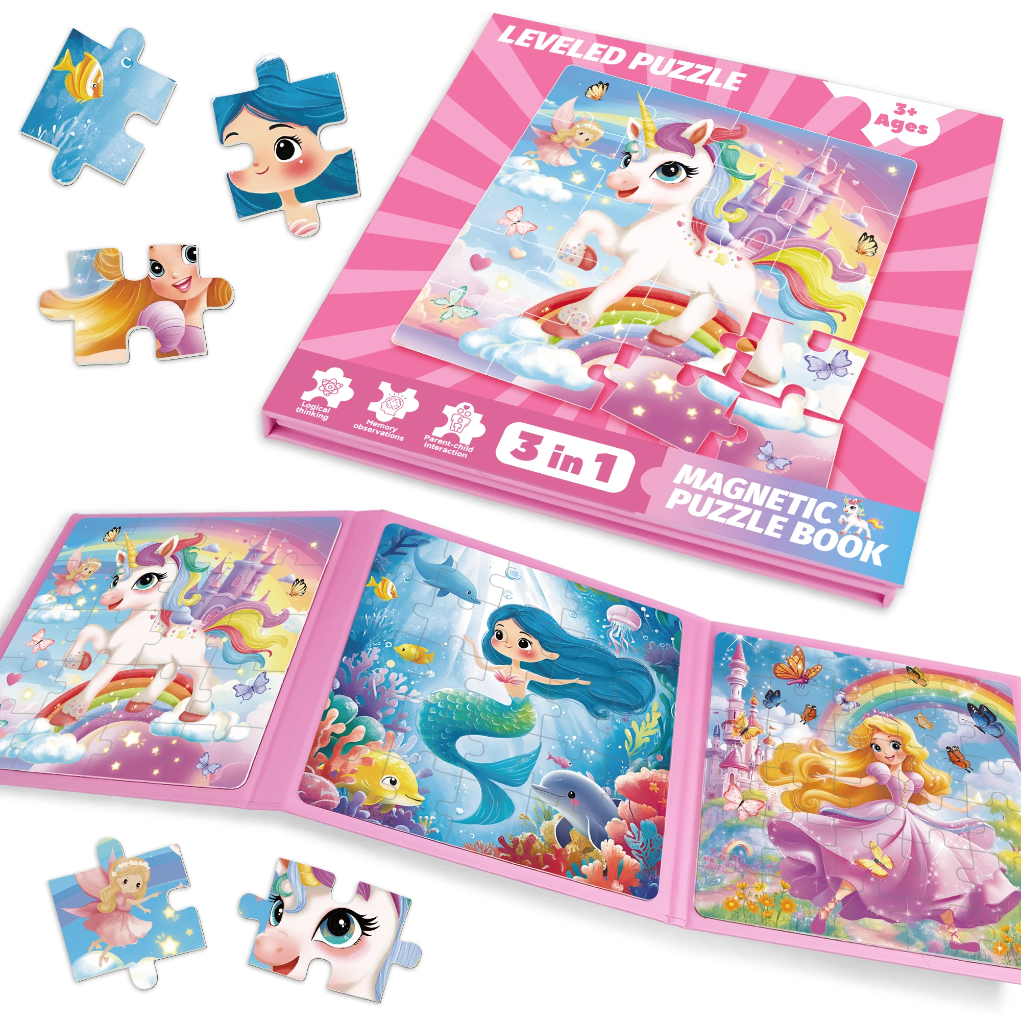 Einhorn Meerjungfrau Prinzessin pädagogisches Vorschul-Magnetpuzzle-Spielzeug für 4–6 Jahre alte Kinder Geburtstagsgeschenk Image