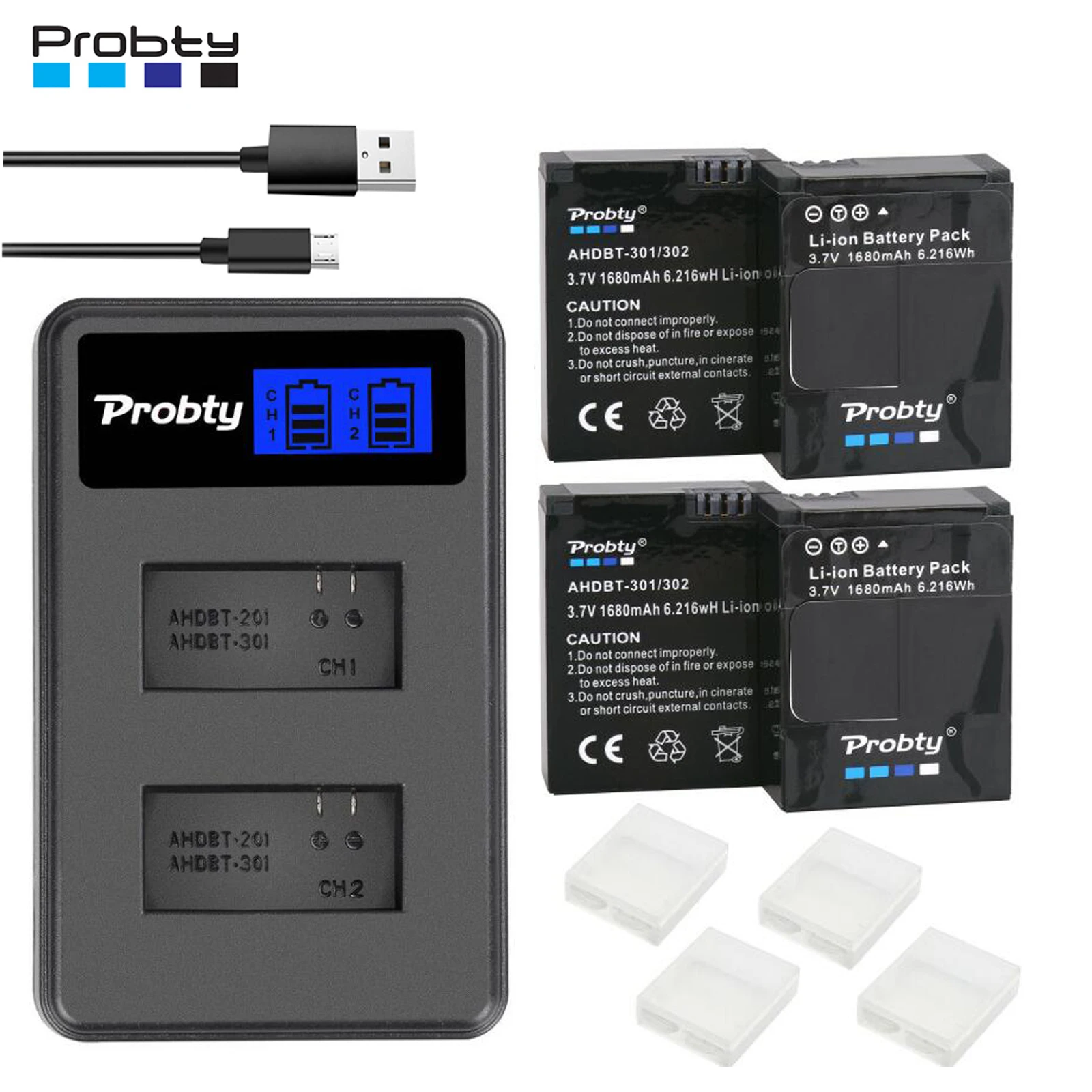 Original probty Für GoPro Hero3 Hero3 + hero 3 hero 3 + batterie + LCD dual ladegerät für go pro AHDBT-301 action kamera zubehör Image
