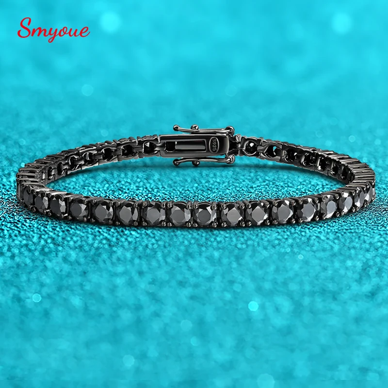 Smyoue 3/4/5 MM Schwarz Moissanit Tennis Armband für Frauen Hip Hop Voller Diamant männer Armband 100% 925 Sterling Silber Großhandel