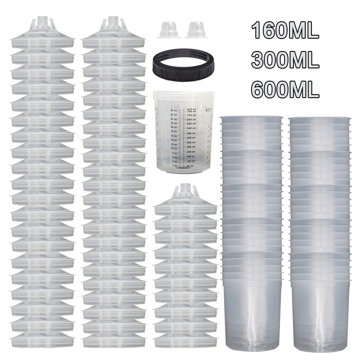 50 Teile/satz Spritzpistole Farbe Mischen Tasse H/O Schnell Tasse Spritzpistole Tank 160ML/300ML/600ML Einweg Farbe Tasse Image