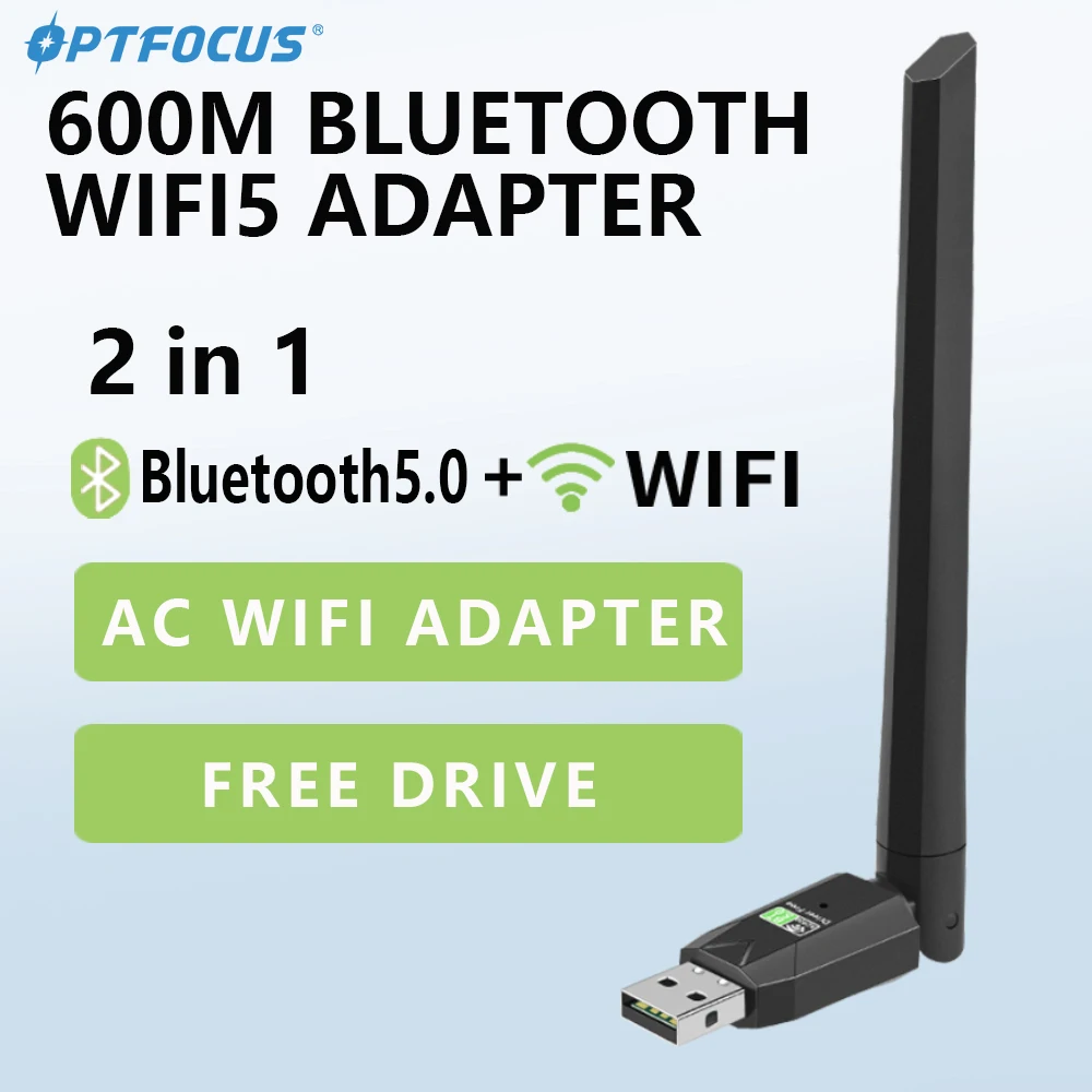 OPTFOCUS 600 mbps USB Bluetooth 5,0 AC Wifi Adapter 2 in 1 Für PC BT wifi5 2,4G 5G 5dbi Dongle USB Wireless WiFi Empfänger Para PC Image
