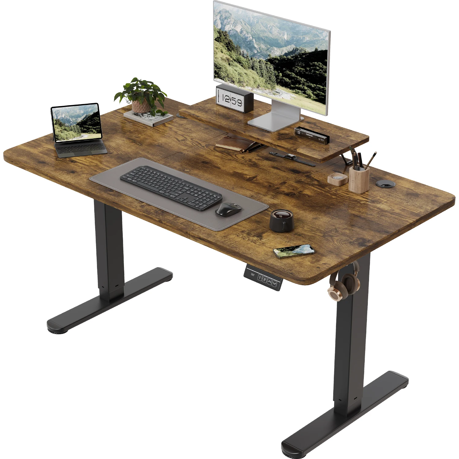 Devoko Höhenverstellbarer Schreibtisch Elektrisch 120×60cm mit Monitorständer,Ergonomisches Sitz-Stehpult (Weiß)