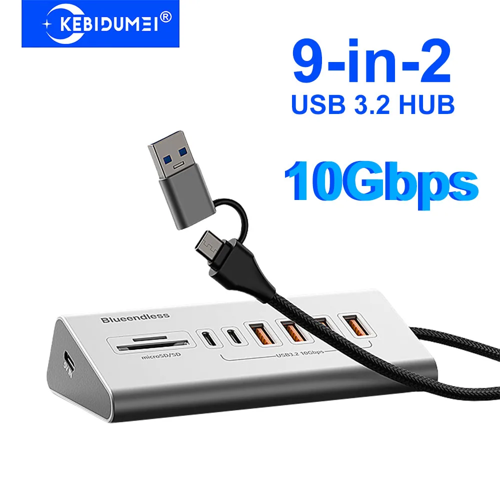 USB 3.2 10 Gbit/s Hub USB Docking Station Typ C Splitter mit Kartenleser Aluminium Legierung Multi 8/9 Ports Schalter für PC Laptop Image