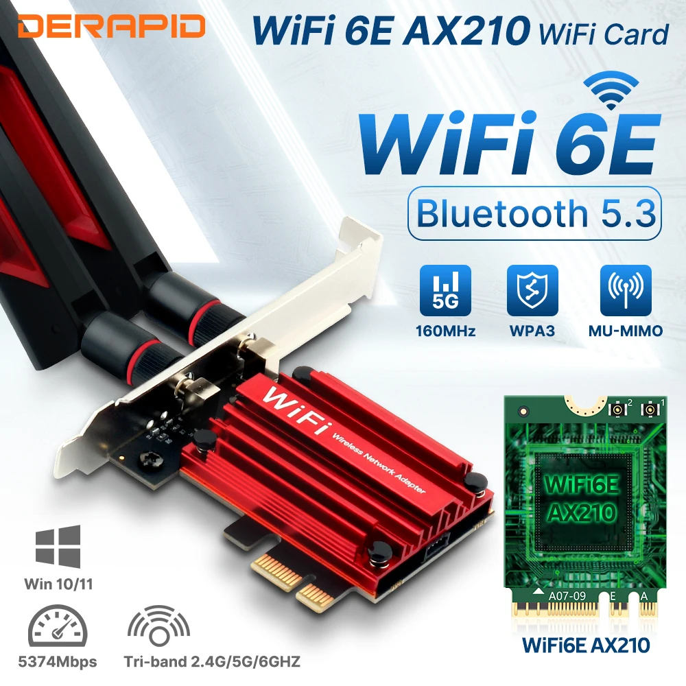 Wifi 6e intel ax210 tri-band pci-e drahtlose bluetooth 5,3 netzwerk karte 2,4 ghz/5ghz/6ghz 802,11 ax ax210ngw wi-fi für pc ax200ngw Image