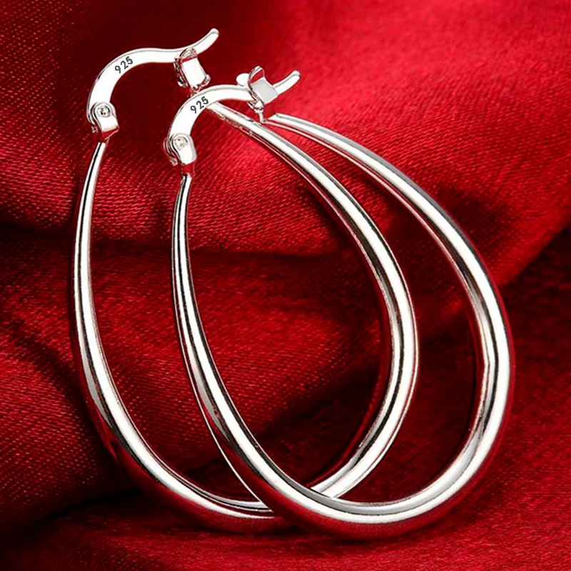 925 Sterling Silber 41 MM Glatte Kreis Große Creolen Für Frauen Fashion Party Hochzeit Zubehör Schmuck Weihnachten Geschenke