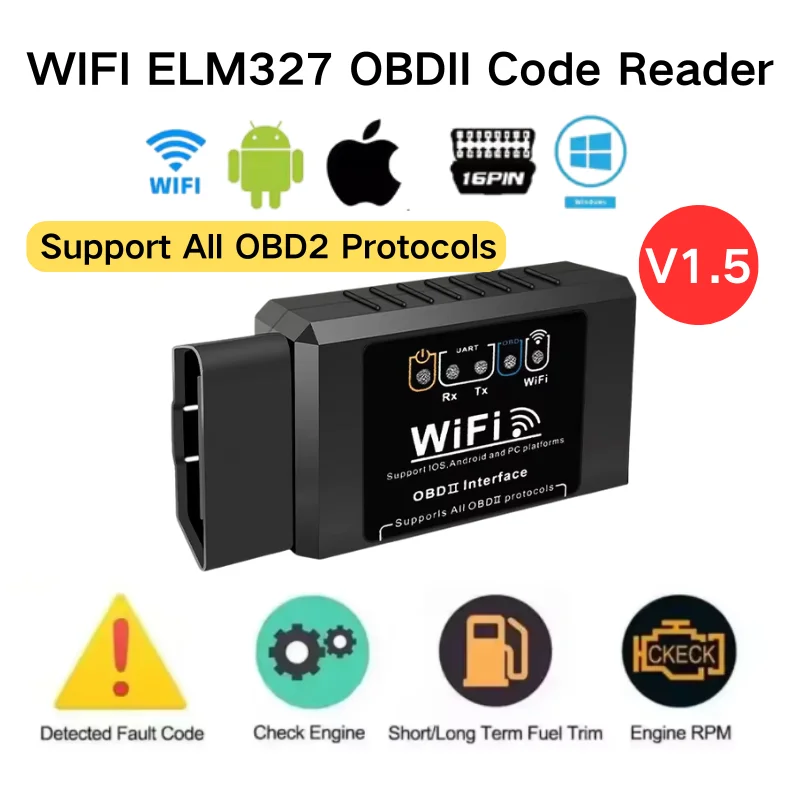 WiFi ELM327 OBD2 Code Reader Scanner V1.5 Auto Diagnose Werkzeuge Überprüfen Motor Fehler Detektor Für Android/IOS/PC 16PIN Stecker Image