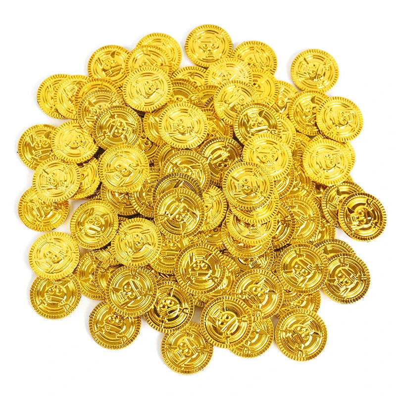 50/100/200Pcs Piraten Gold Münzen Kinder Geburtstag Party Dekoration Gefälligkeiten Kunststoff Gefälschte Münze Schatz Geschenk Halloween cosplay Requisiten Image