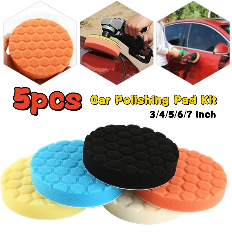 3/4/5/6/7 zoll 5 stücke Auto Polieren Pad Kit Auto Selbst-Kleber Polieren Wachsen schwamm Rad Polieren Pad Für Auto Polierer Bohrer Image