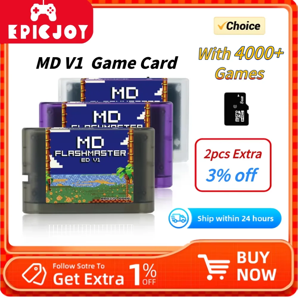EPICJOY MD V1 Spielkarte 4000 in 1 Mit 8GB TF-Karte Für Retro-Spielkonsole Original Genesis/Mega Drive/Master System Image