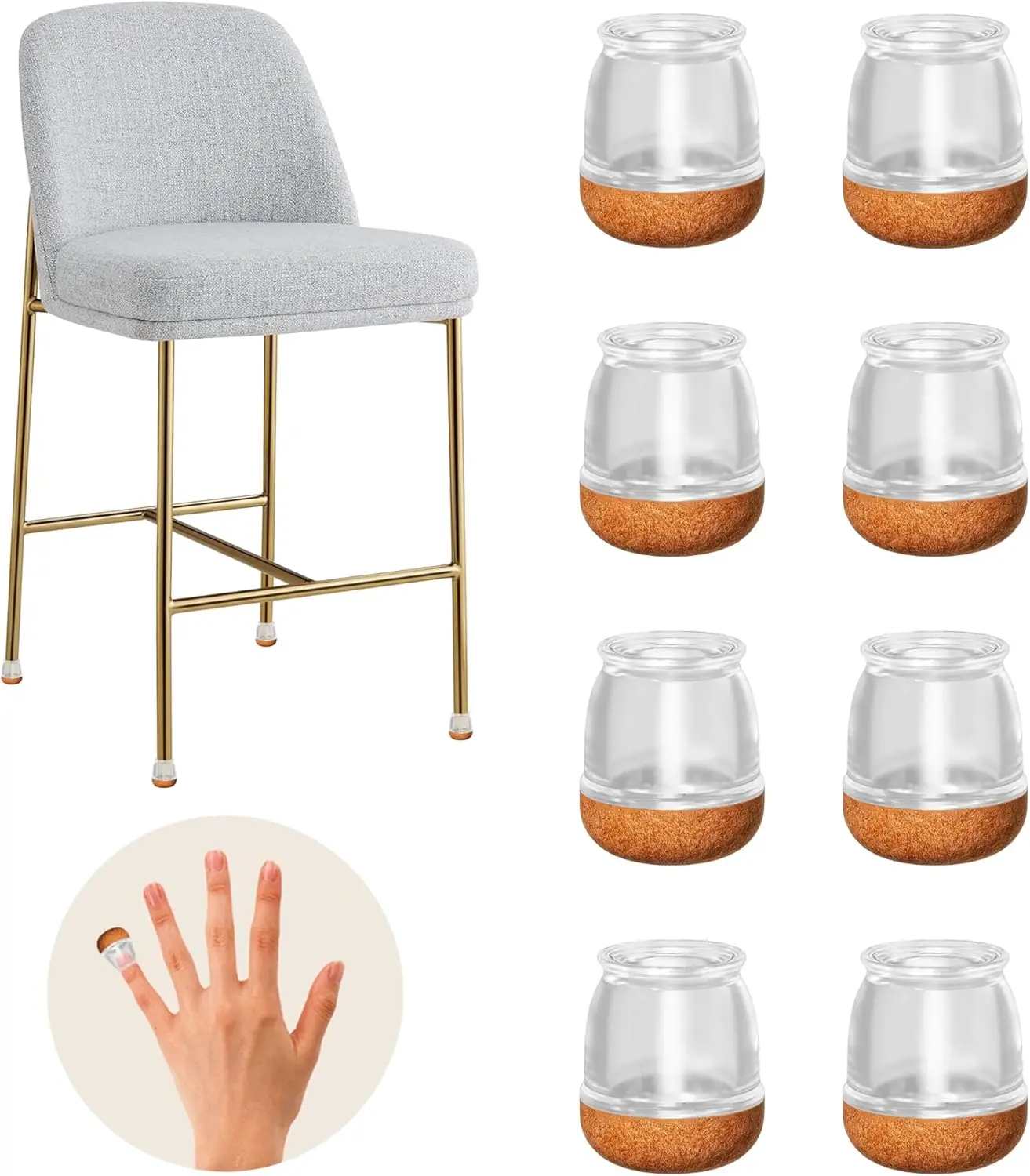 8 Stück kleine runde Stuhlbein-Bodenschoner, Fußabdeckung, diagonale Silikon-Möbel-Tischfüße, transparent, zum Schutz von Hartholzböden Image