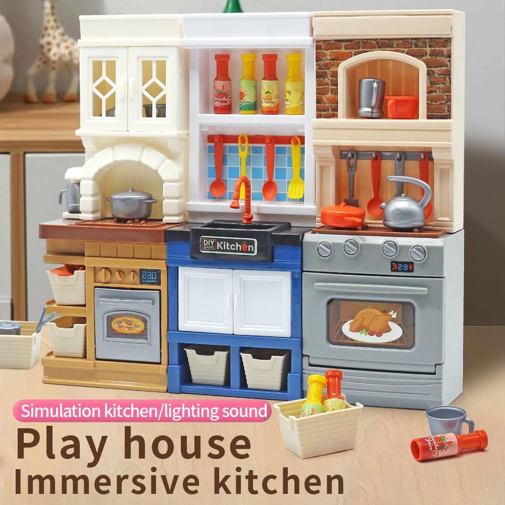 DIY Kind spielen Haus Simulation Küche so tun, als ob Spielzeug Küchen geschirr Beleuchtung und Geräusche Kochs piel Set Kinder Spaß Lernspiel zeug Image