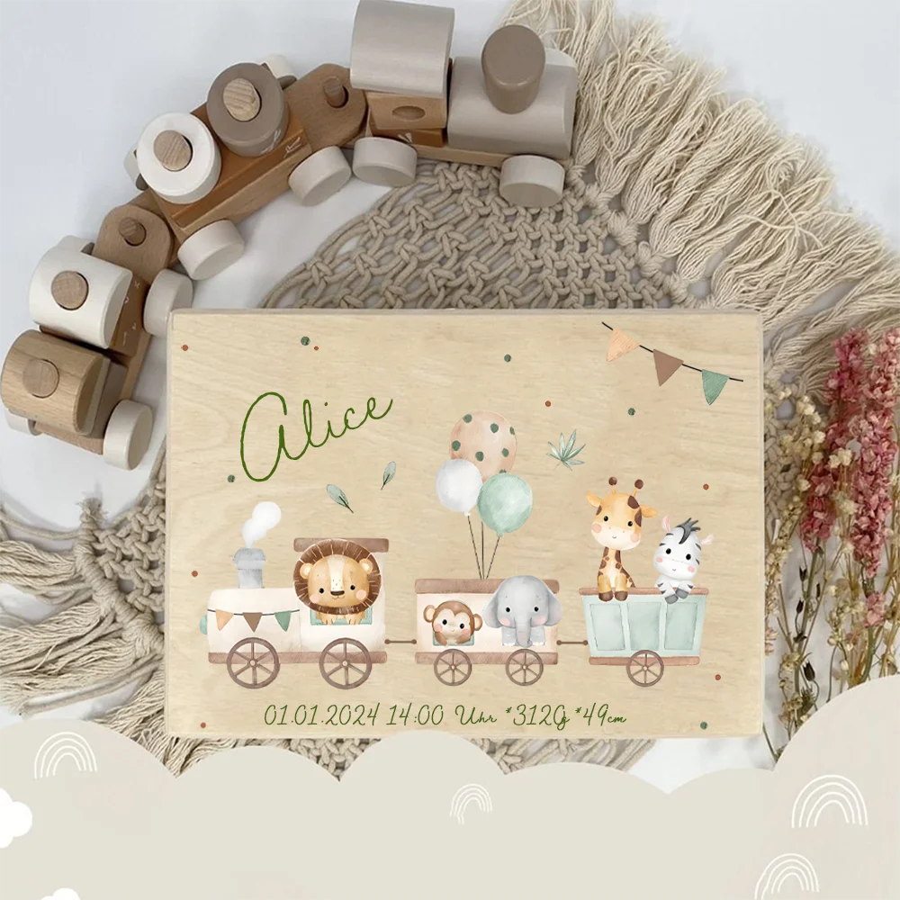 Personalisierte Baby-Erinnerungsbox. Geschenkidee zum 1. Geburts des Babys für eine Taufe oder die Geburt. Personalisierte Baby-Erinnerungsbox mit Namen Image