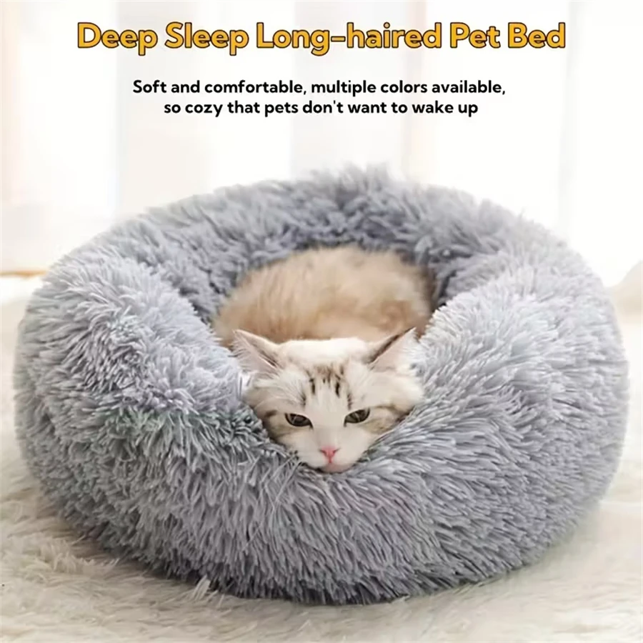 Weiches Haustier-Katzenbett, Plüsch, warm, Kunstfell, Hund, ruhiges Bett, Donut, rundes Bett, bequemes Schlafen, waschbar, für kleine, mittelgroße Hunde und Katzen