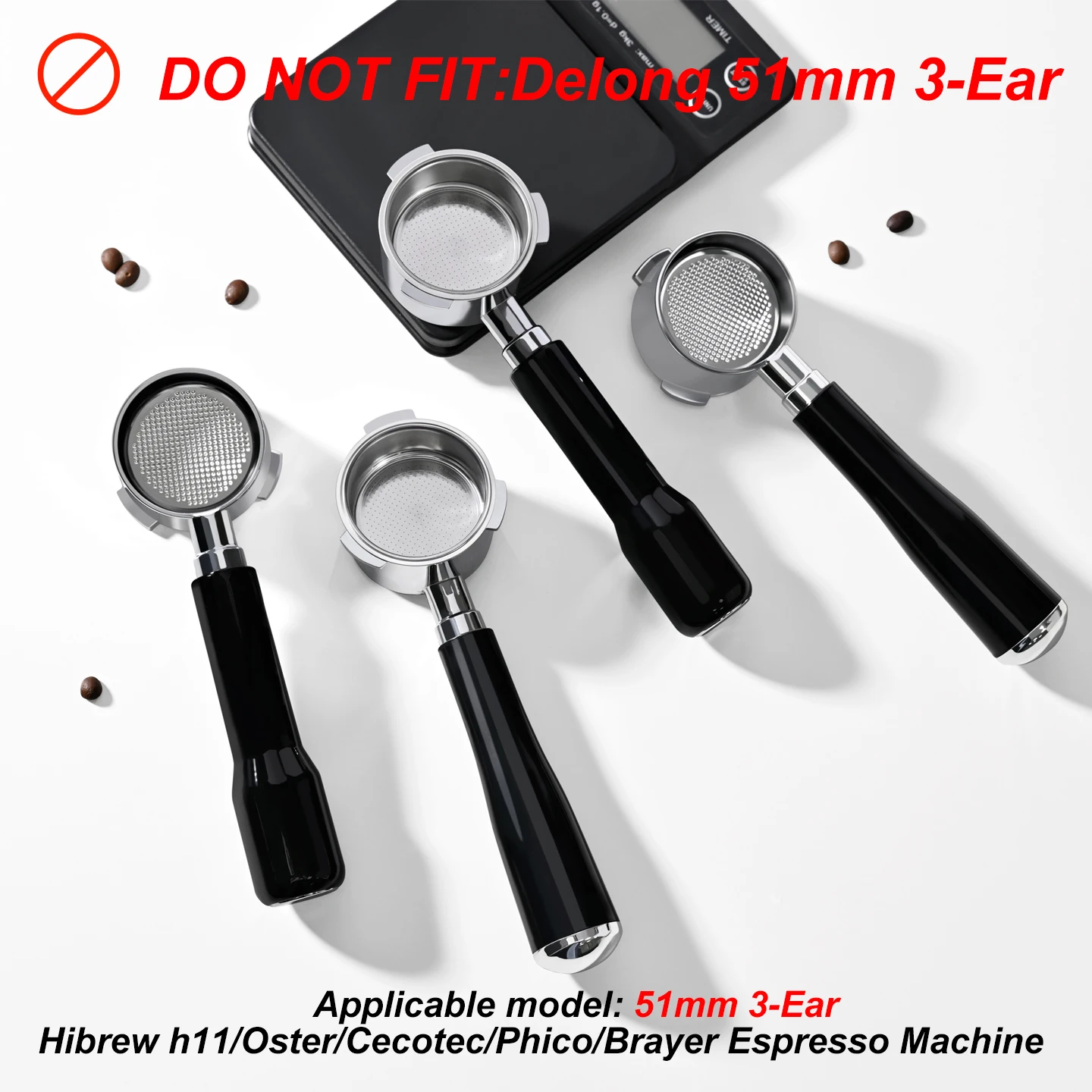 51 mm Kaffee-Siebträger ohne Boden mit Filterkorb für Homix H11 Oster Cecotec Hibrew Espressomaschine, Griff, Café-Werkzeuge Image