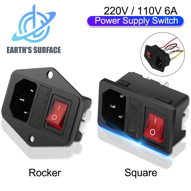 3D-Drucker-Teile, 220 V, 110 V, 6 A, Netzteil, Stecker, Buchse mit Sicherung für AC-Steckdose, Verkabelung, Stecker, Umschalter Image