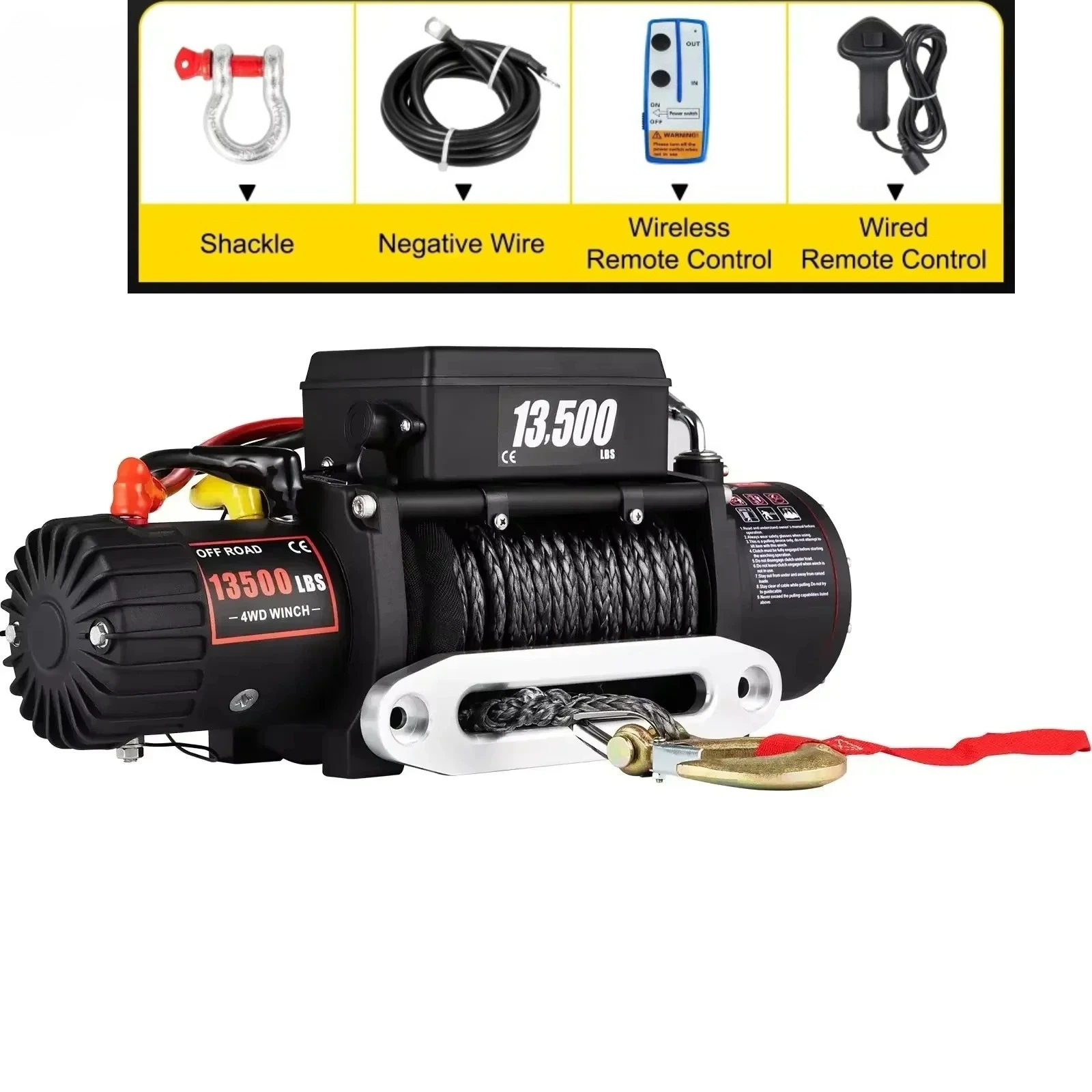 13500LB/ 6123KG 12V Elektrische Seilwinde mit 92-Legierungs-Synthetikseil 24M für Offroad 4x4 Auto/ATV/Boot/Anhänger Wasserdicht Image