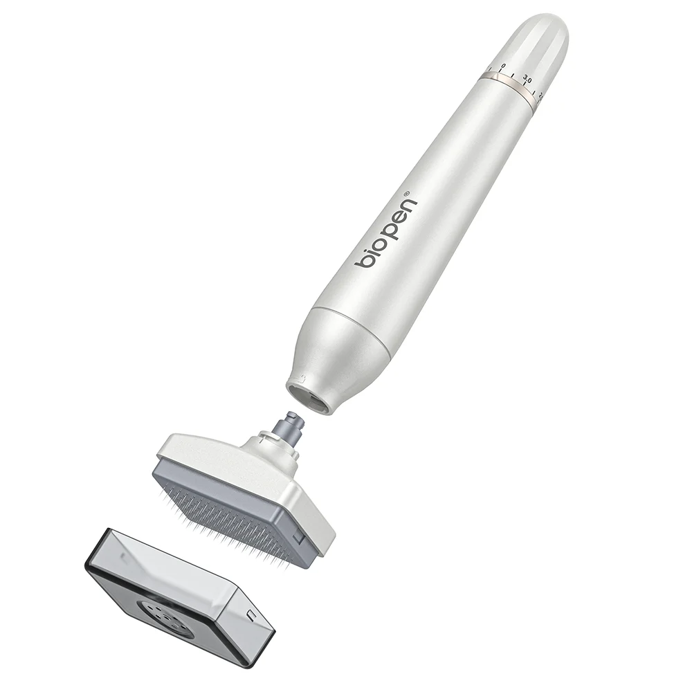 Neues Fashion Derma Stamp Kit Bio 4 Doppelköpfiger, austauschbarer Derma Pen, einstellbarer Mikronadelstift für Gesichts- und Kopfhautbehandlung Image