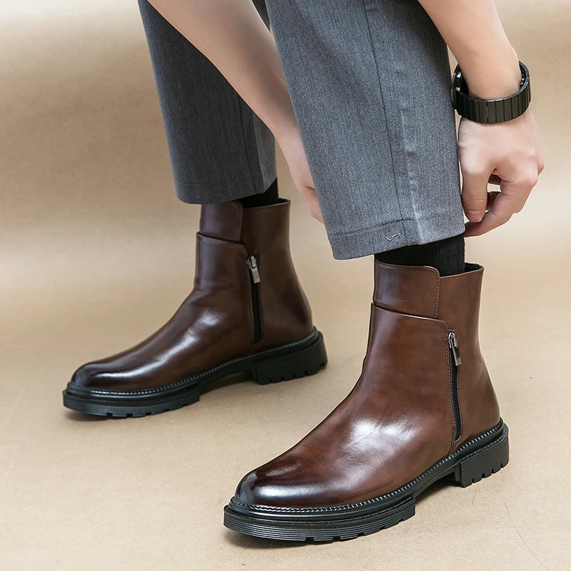 Herren Herbst High-Top-Lederschuhe Herren höhenvergrößernde britische Chelsea-Stiefel kurze Stiefel Business Casual Herrenstiefel
