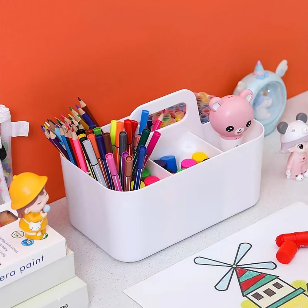 Neue Desktop Marker Halter Kunst Versorgung Lagerung Box Kosmetische Kunststoff Lagerung Korb Mit Griff Bleistift Stift Schreibwaren Lagerung Fall Image