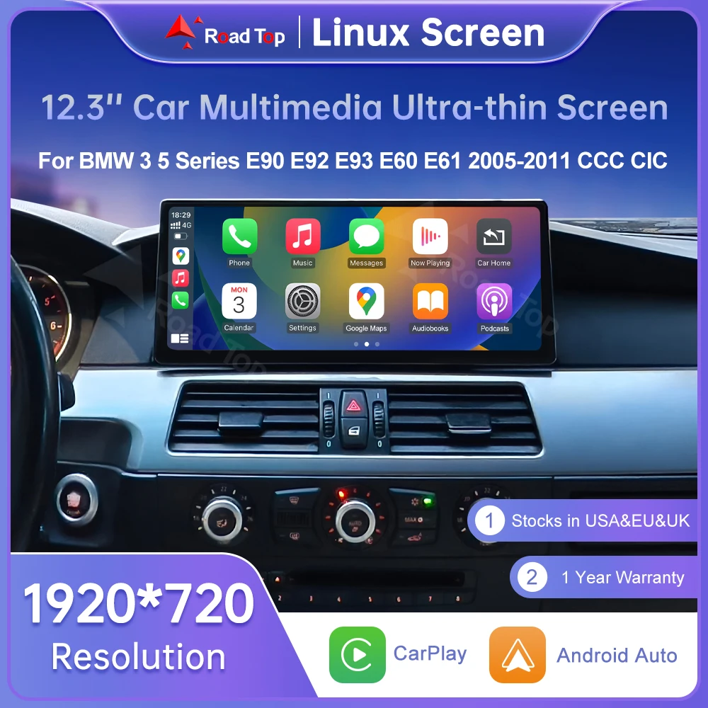 12,3 Zoll ultradünner Touchscreen für BMW 3er E90/E91/E92/E93 5er E60 E61 E63 CCC/CIC Wireless CarPlay Display Radio Image