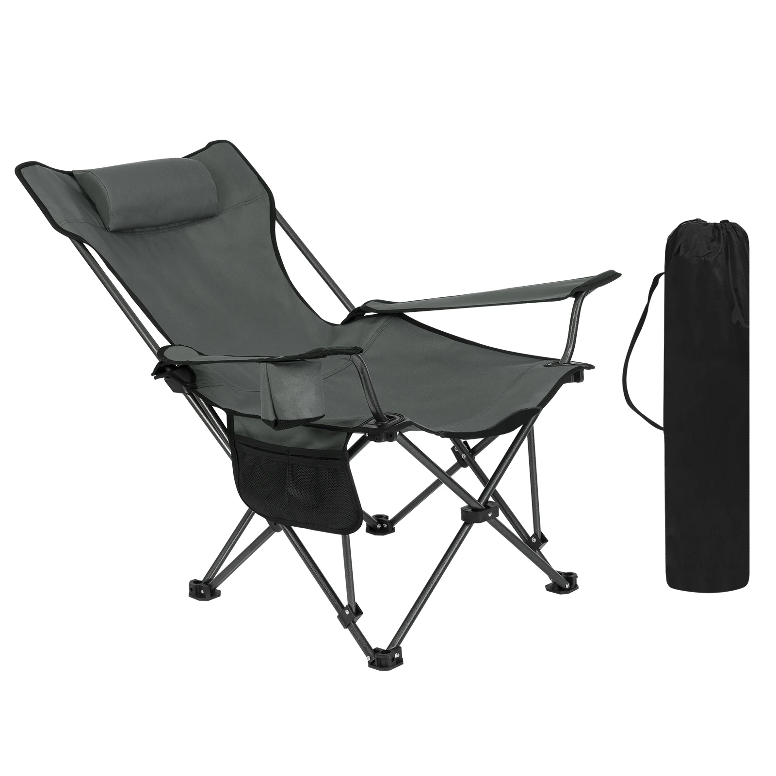 WOLTU Klappbarer Campingstuhl, leichter Outdoor-Strandstuhl mit Kopfstütze, Getränkehalter, Tragetasche für Angeln, Wandern, Picknick