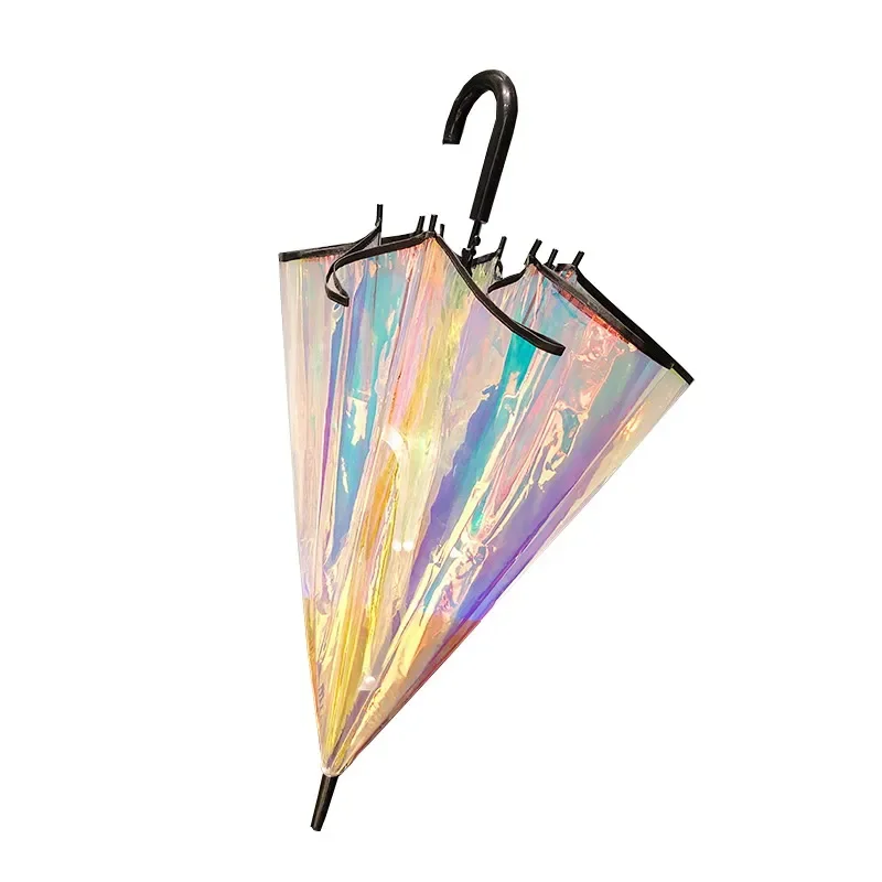 Bunte Regenbogen Regenschirm Transparent Farbwechsel Lange Griff Dach Regen frauen Big Regenschirme Parapluie Mädchen Geschenk SY191 Image