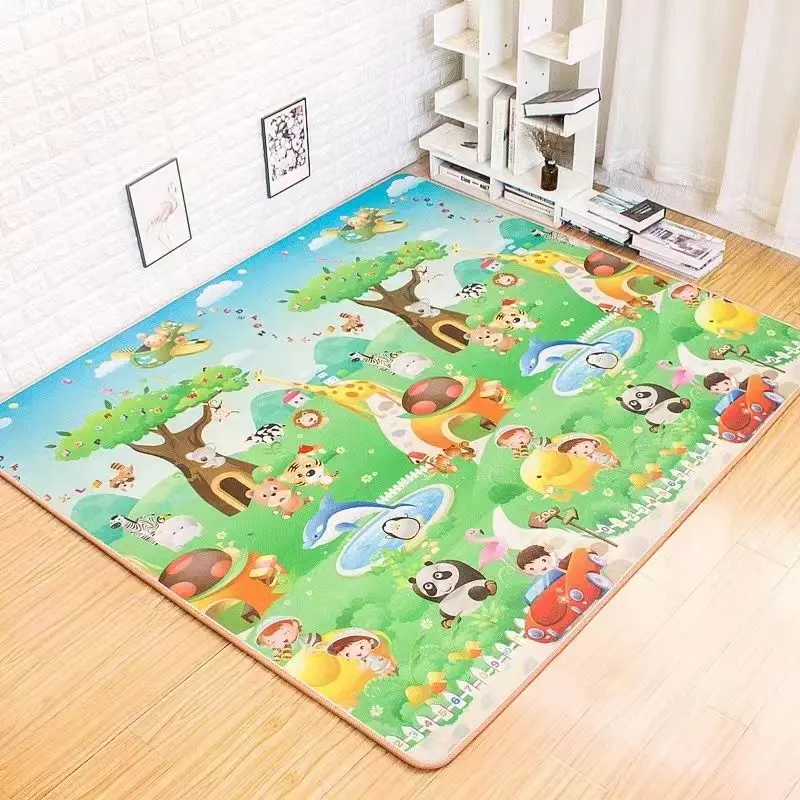 Baby-Spielmatte, doppelseitiger Tiere-Kinderteppich, Lernspielzeug für Kinder, weicher Boden, Krabbelteppich für Kleinkinder, Spielaktivität, Fitnessstudio Image