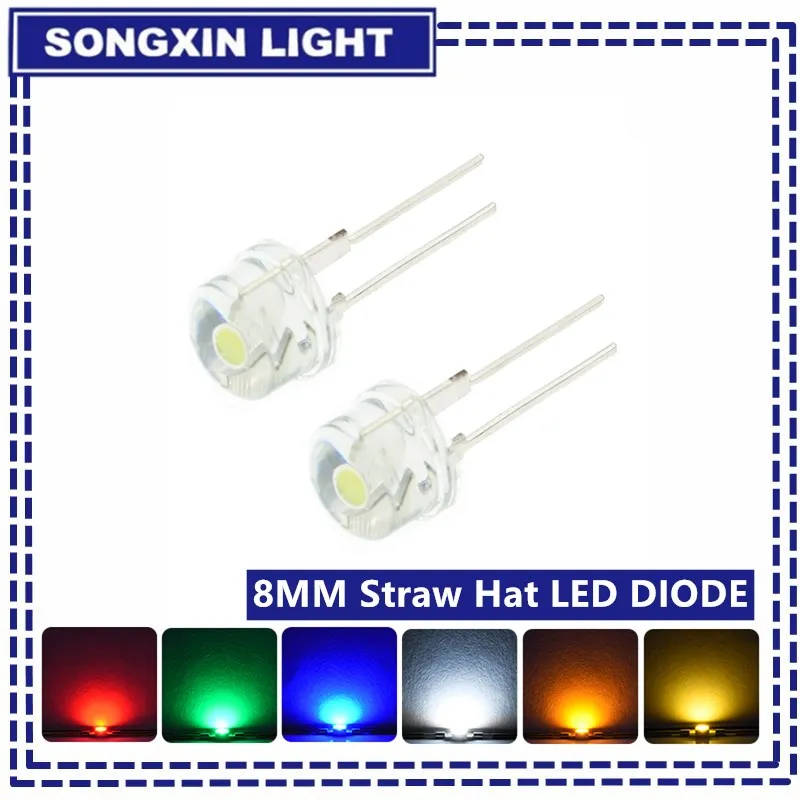 10PCS F8 8MM Weiß Blau Grün Rot Gelb LED Super Helle Strohhut Leuchtdiode Hervorgehoben Weiß 0,5W Astigmatismus