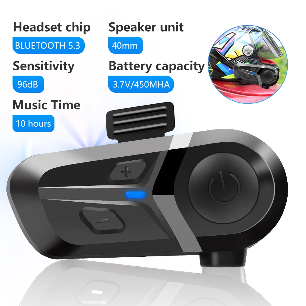 Bluetooth 5,3 Motorrad Helm Headset Wasserdichte Drahtlose Freisprecheinrichtung Telefon Kopfhörer Musik Player für Moto Helm Image