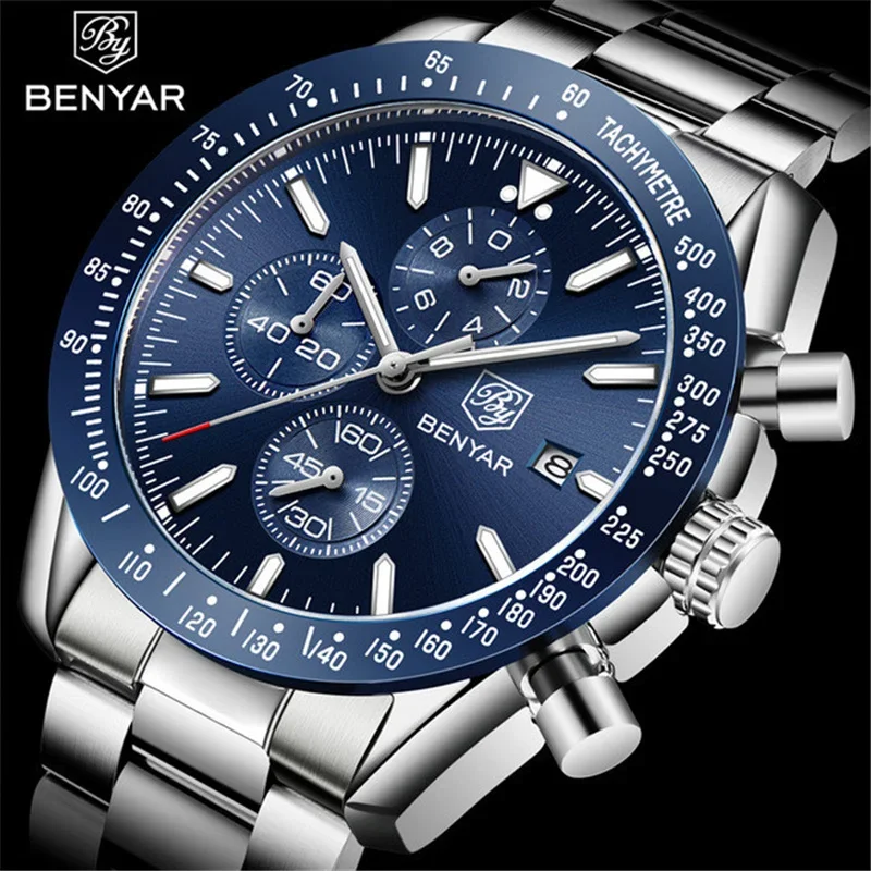 Männer Uhr BENYAR Top Marke Luxus Voller Stahl Business Quarzuhr Männer Casual Wasserdichte Sport Uhren Uhr Relogio Masculino Image