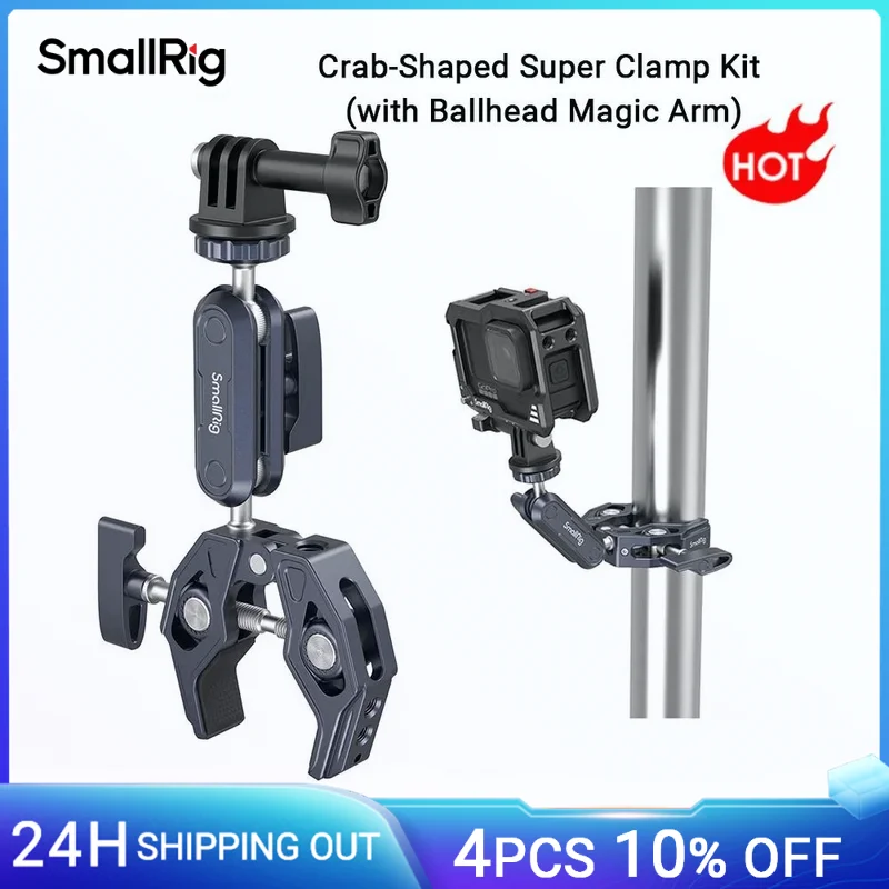 SmallRig Aluminium-Superklemme mit Doppelkugelkopf, magischer Arm, 1/4 Zoll-20 Gewindelöcher für Gopro/DSLR-Montage, Kamera-Monitor-Licht Image