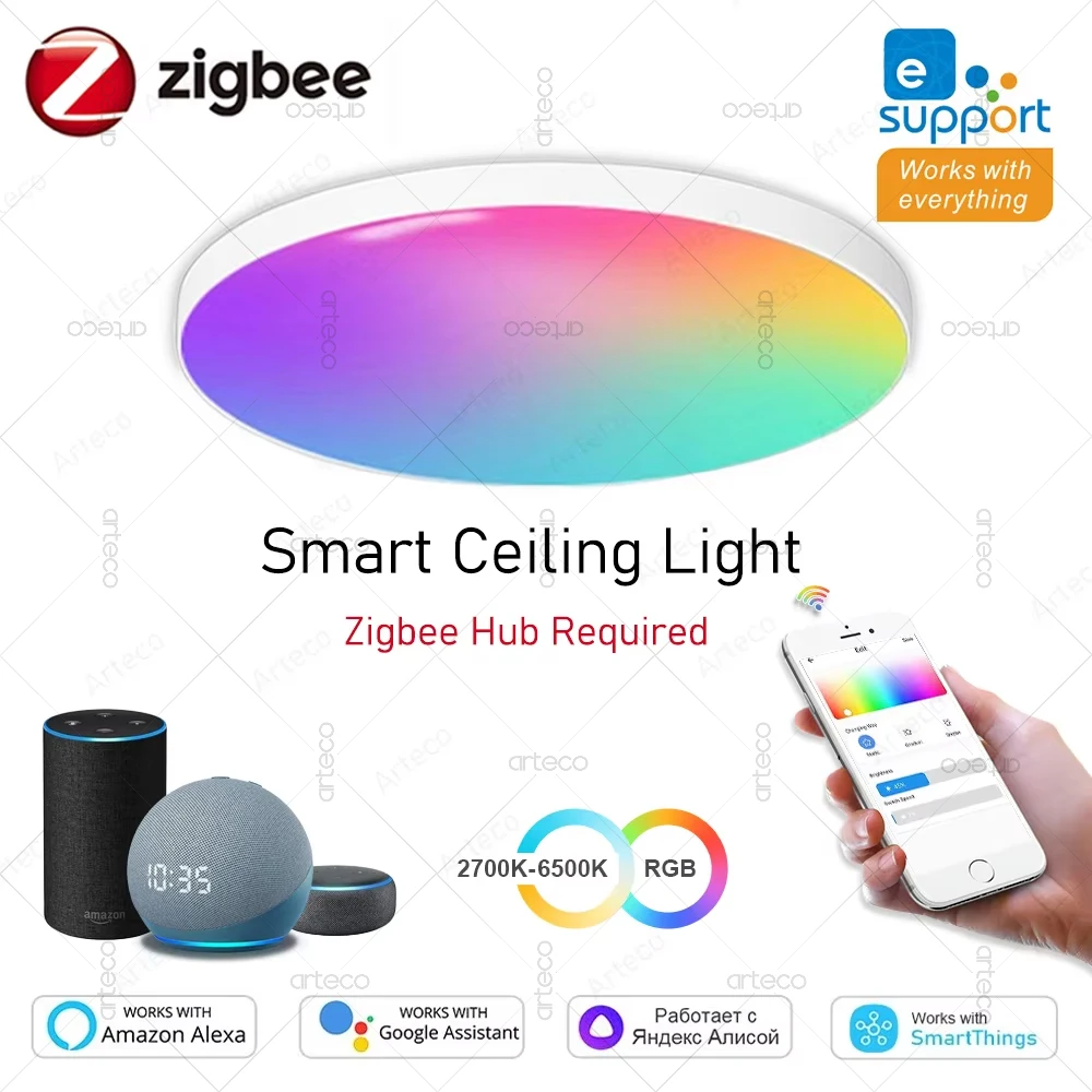 EWelink Zigbee Smart Deckenleuchte 24W Zigbee Led-deckenleuchte RGBCW Led-decken Lichter Alexa Smart Lampe Für Zimmer Yandex Alice