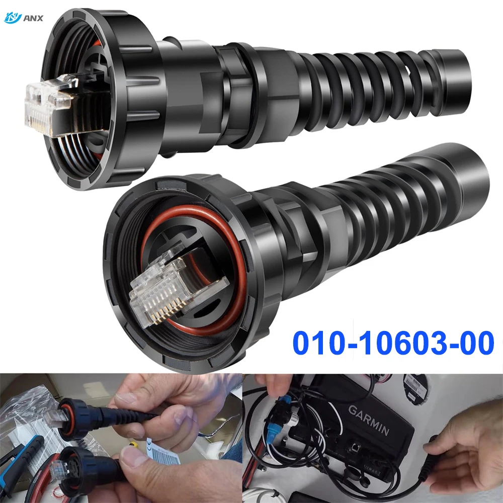 ANX 010-10603-00 Stecker, wasserdicht, RJ45, 2er-Pack, kompatibel mit Garmin Marine Netzwerkkabelanschluss, Stecker auf Stecker, Schutzart IP67, Image