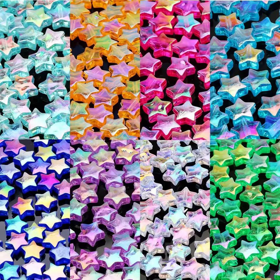 100 Stück Acryl-beschichtete Perlen, Farbe fünfzackiger Stern, Acrylperlen, lose Distanzperlen für Schmuckherstellung, DIY-Handwerk Image