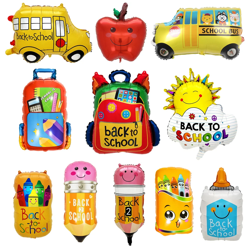 Schulthema Buntstift Box Bleistift Cartoon Folienballons Schultasche Heliumballon Abschluss Klassenzimmer Dekor Zurück zur Schule Globos Image