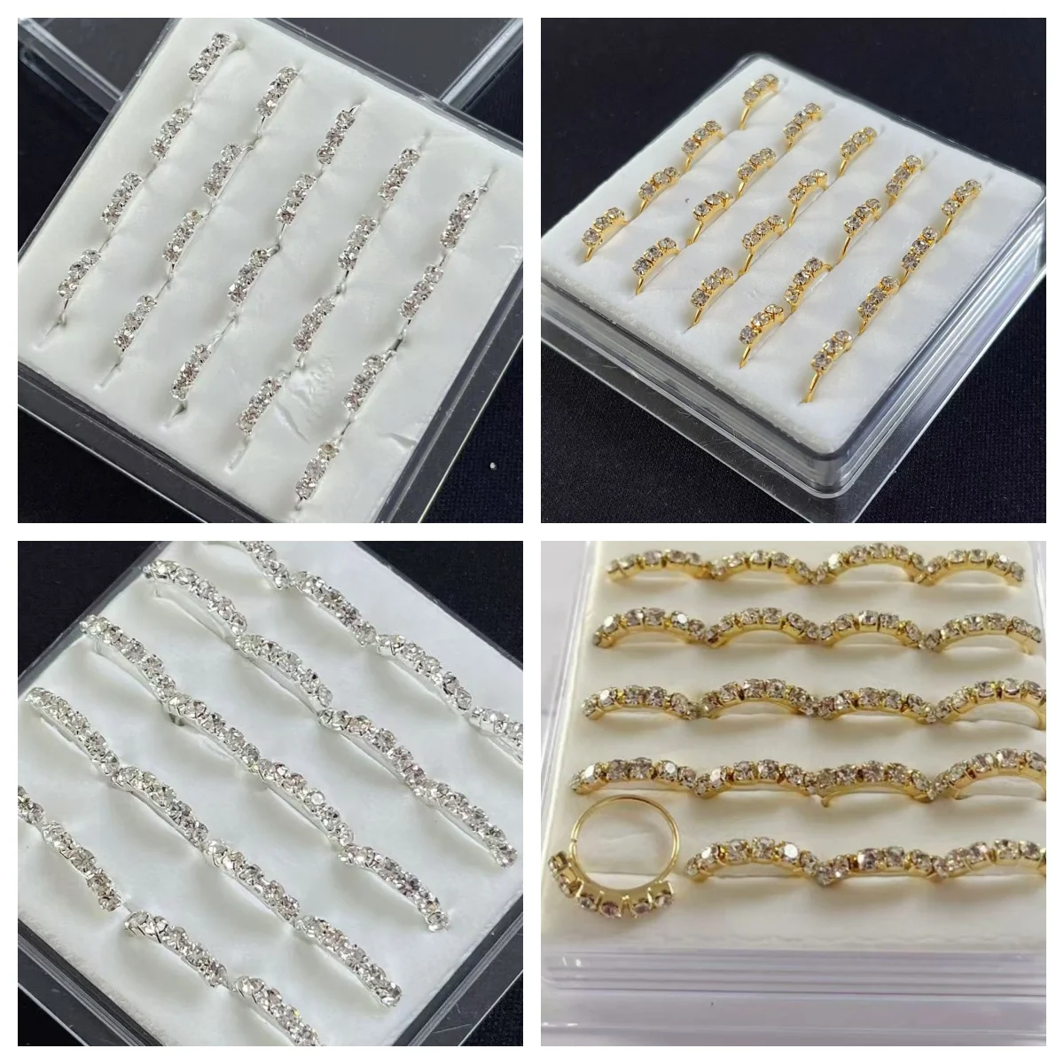 1 Box/20 Stück Gold-Silber-Messing-Nasenring, eingelegt mit glänzenden Glassteinen – luxuriöser Nasenring-Schmuck für Damen, perfekt für d