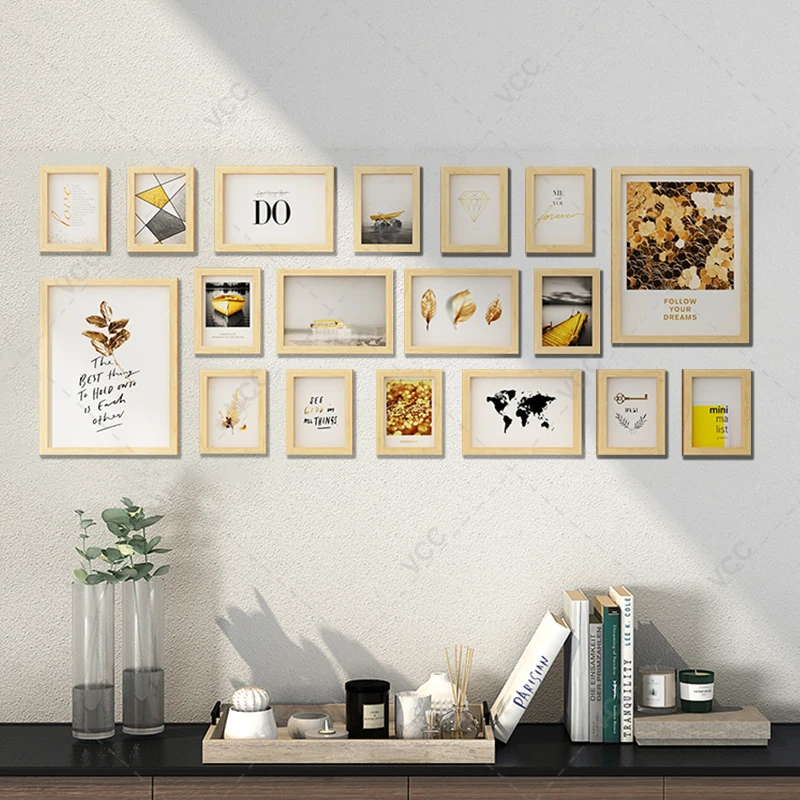 18 Stück Naturholz-Bilderrahmen zum Aufhängen an der Wand, klassische Wandkunst, Fotorahmen für Wohnzimmer, Dekoration, Geschenke, Heimdekoration Image
