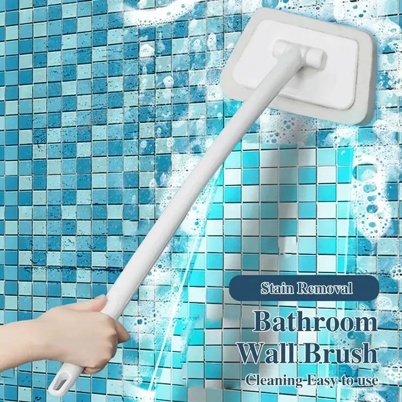 Multifunktionale tragbare Badezimmer-Wandbürste mit langem Griff und abnehmbarem Schwamm für die Reinigung von Fliesen, Böden und Badewannen – Muscheldesign Image